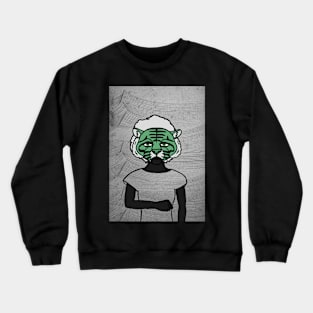 Mysterious Female Animal Character with Green Eyes and Gray Skin Crewneck Sweatshirt